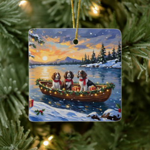 Bretonischer Spaniel Weihnachtsboot Urlaub Keramikornament