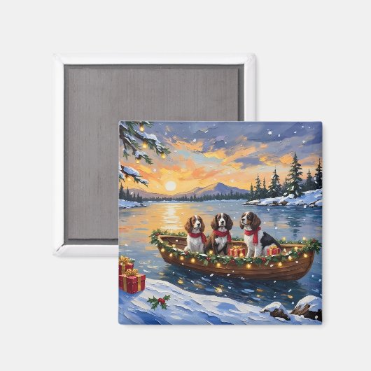 Bretonischer Spaniel Weihnachtsboot Urlaub Magnet (Vorderseite/Rückseite)