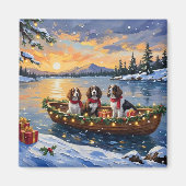 Bretonischer Spaniel Weihnachtsboot Urlaub Magnet (Vorne)