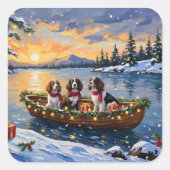 Bretonischer Spaniel Weihnachtsboot Urlaub Quadratischer Aufkleber (Vorderseite)