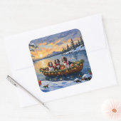 Bretonischer Spaniel Weihnachtsboot Urlaub Quadratischer Aufkleber (Umschlag)