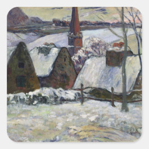 Bretonisches Dorf unter Schnee, 1894 Quadratischer Aufkleber