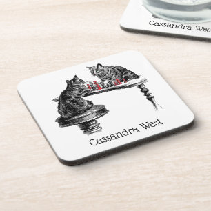 Brettspiele Zwei Katzen spielen Schach Match Rot Getränkeuntersetzer