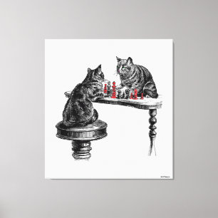 Brettspiele Zwei Katzen spielen Schach Match Rot Leinwanddruck