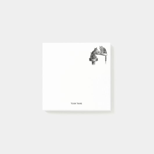 Brettspiele: Zwei Katzen spielen Schachspiel Post-it Klebezettel (Vorderseite)