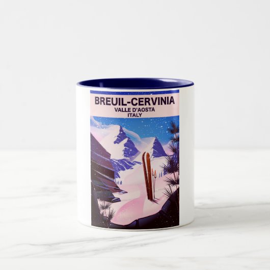 Breuil-Cervinia, Valle d’Aosta, italy, Skiposter Zweifarbige Tasse (Mittel)
