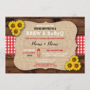 Brew & BABYQ Red Baby Shower Burlap Sonnenblume Einladung