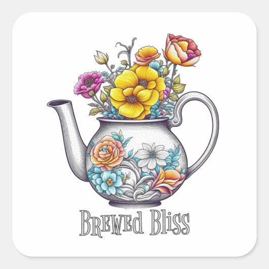 Brew Bliss Teapot Quadratischer Aufkleber (Vorderseite)