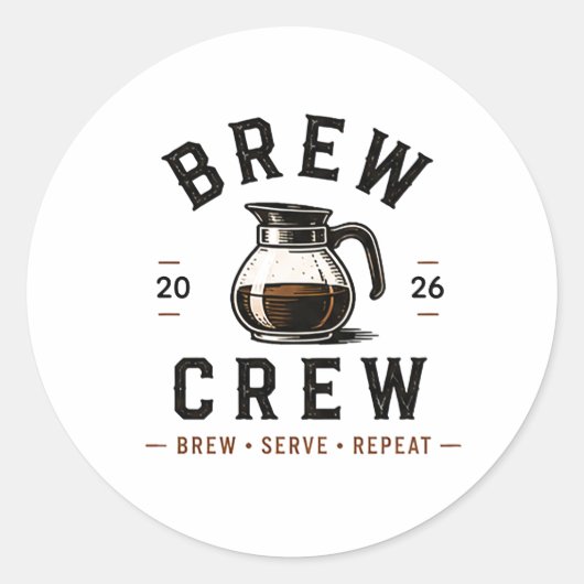 ☕ Brew Crew Coffee Shop Mitarbeiter Logo ☕ Runder Aufkleber (Vorderseite)