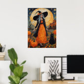 Brew & Midnight Meow | Halloween Hexe Poster (Heimbüro)