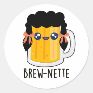 Brew-nette Funny Brünett Beer Pun Runder Aufkleber