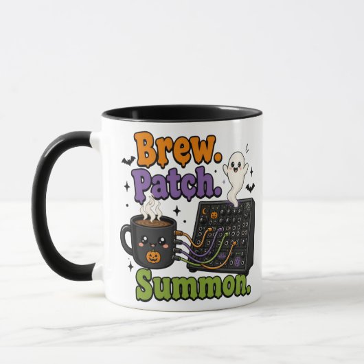 Brew. Patch. Summon. – Halloween Synth Nerd Tasse (Links)