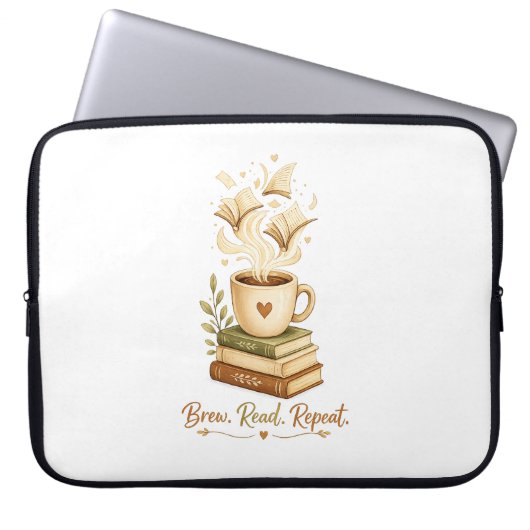 Brew. Read. Repeat. | Gemütlicher Kaffee- & Bücher Laptopschutzhülle (Vorderseite)