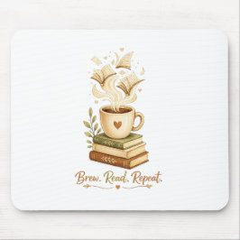 Brew. Read. Repeat. | Gemütlicher Kaffee- & Buchli Mousepad
