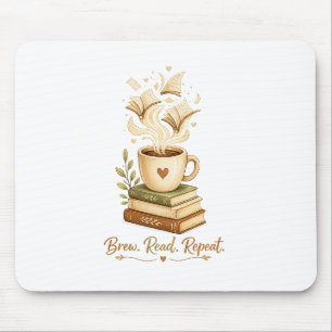 Brew. Read. Repeat.   Gemütlicher Kaffee- & Buchli Mousepad