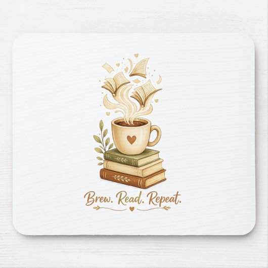 Brew. Read. Repeat. | Gemütlicher Kaffee- & Buchli Mousepad (Vorne)