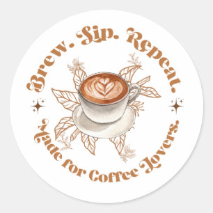Brew Sip Repeat Kaffee-Liebhaber-Kreis Kunst Runder Aufkleber