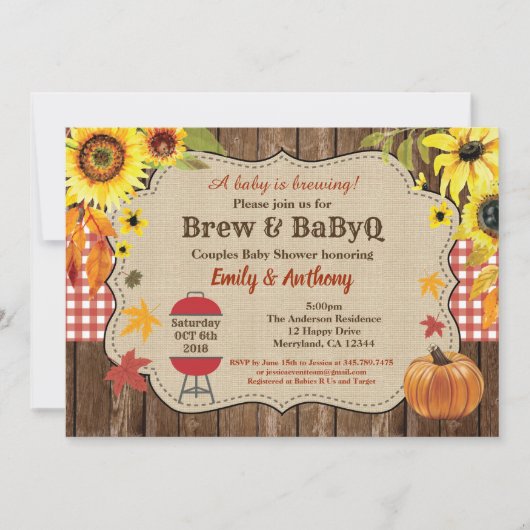 Brew und BabyQ Einladung rustikale Bierpaare (Vorderseite)