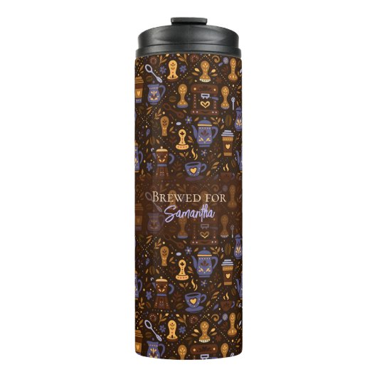 Brewed for [Name] — folk coffee (cocoa & slate) Thermosbecher (Vorderseite)