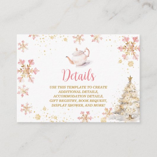 Brewing Pink Winter Tea Party Baby Shower Details Begleitkarte (Vorderseite)