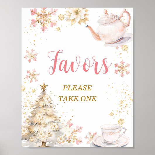 Brewing Pink Winter Tea Party Baby Shower Favors Poster (Vorne)