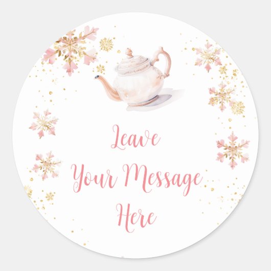 Brewing Pink Winter Tea Party Leave Your Message Runder Aufkleber (Vorderseite)