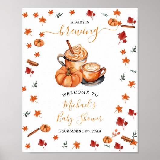 Brewing Pumpkin Spice Coffee Baby Dusche Empfang Poster (Vorne)