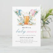 Brews & Baby News Gender Reveal Party Einladung (Stehend Vorderseite)