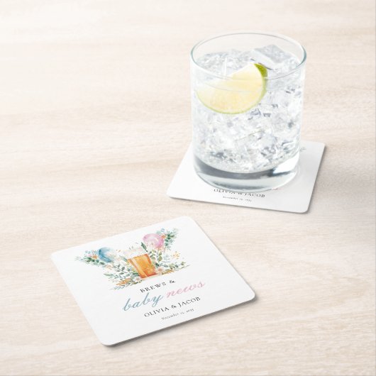 Brews & Baby News Gender Reveal Party Rechteckiger Pappuntersetzer (Vor Ort)