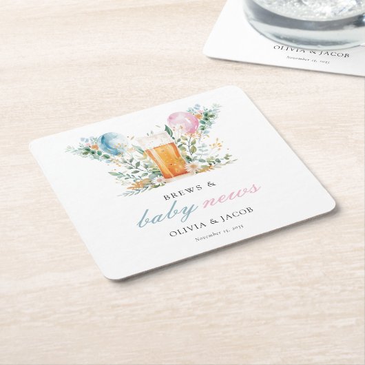 Brews & Baby News Gender Reveal Party Rechteckiger Pappuntersetzer (angewinkelt)