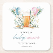 Brews & Baby News Gender Reveal Party Rechteckiger Pappuntersetzer (Vorderseite)