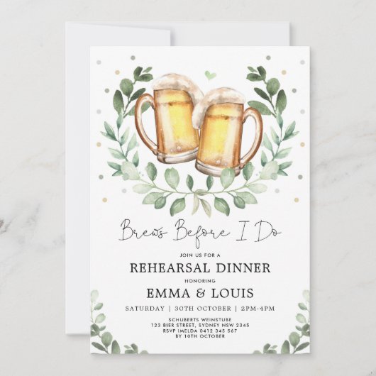 Brews bevor ich Bier Greenery Probe Dinner Einladung (Vorderseite)