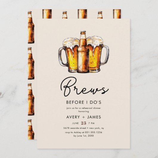 Brews bevor ich Biere Hochzeit Probe Abendessen Einladung (Vorne/Hinten)