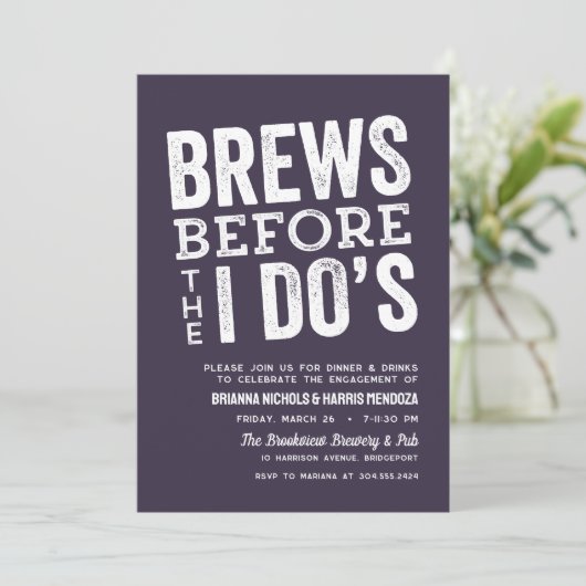 Brews, bevor ich Do's Probe Abendmahlpflaume lila Einladung (Stehend Vorderseite)