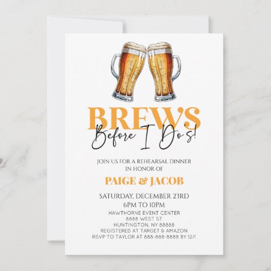 Brews, bevor ich es tue! Bier Wedding Probe Dinner Einladung (Vorderseite)