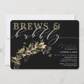 Brews bubbly Black Beig Greenery Engagement Party Einladung (Vorderseite)