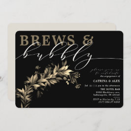 Brews bubbly Black Beig Greenery Engagement Party Einladung