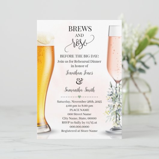 Brews & Rose vor der großen Probe Grüne Einladung (Stehend Vorderseite)