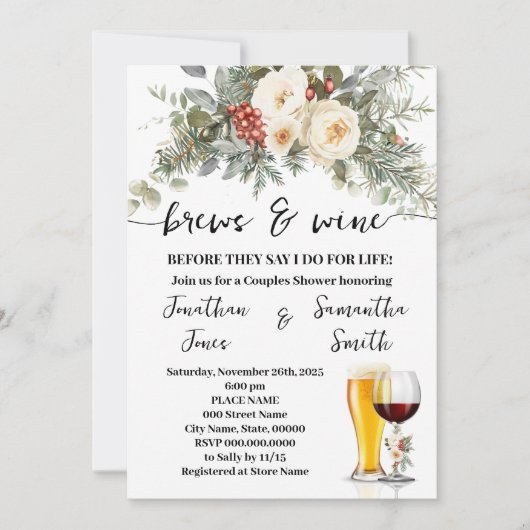 Brews & Wine Before I do Winter Couples Shower Einladung (Vorderseite)