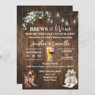 Brews & Wine bevor ich Western Brautparty mache Einladung