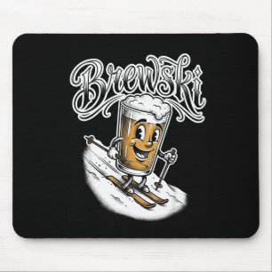 Brewski lustiger Skifahrerbierglas Retro-Cartoon Mousepad