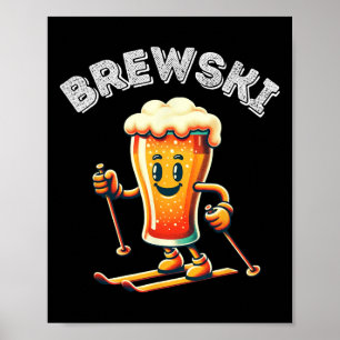 Brewski Winter Skifahren Bier Ski Retro Cartoon Lu Poster