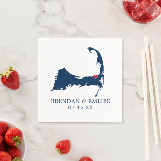 Brewster Capod Map Blue and Movable Red Heart Serviette (Beispiel)