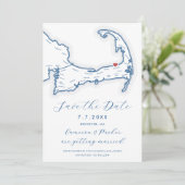 Brewster MA Cape Cod Map Navy Blue Wedding Save The Date (Stehend Vorderseite)