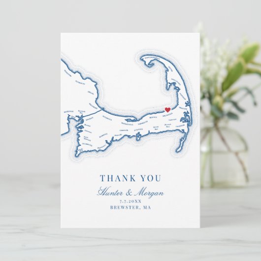 Brewster MA Cape Cod Map Wedding Foto Dankeskarte (Stehend Vorderseite)