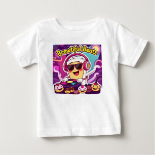 "Brewtiful Beats - DJ Coffee Cup Cartoon Sticker" Baby T-shirt