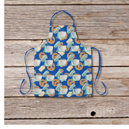 Brezel, Brot und Mischgetränke blau Schürze