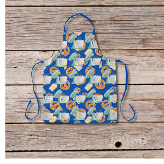 Brezel, Brot und Mischgetränke blau Schürze