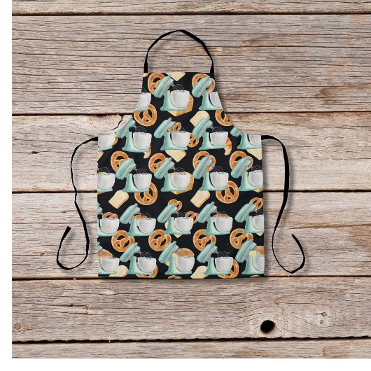 Brezel, Brot und Mixer schwarz Schürze