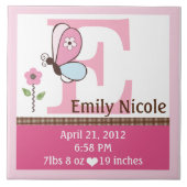 Bria Butterfly Letter Name Birth Info Tile Fliese (Vorderseite)